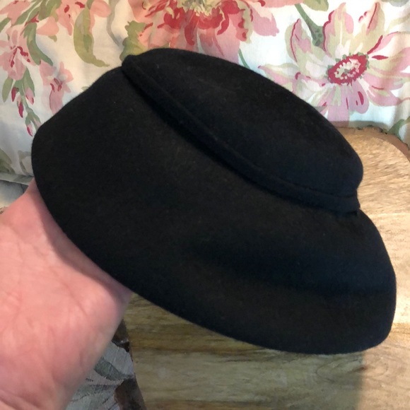 VINTAGE 60’s NECO Elongated Pillbox Hat WOOL black Audrey Hepburn VIBE Classic - Picture 4 of 12